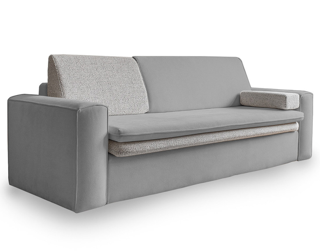 Canapé droit 3 places convertible avec coffre en tissu et tissu texturé Wilson