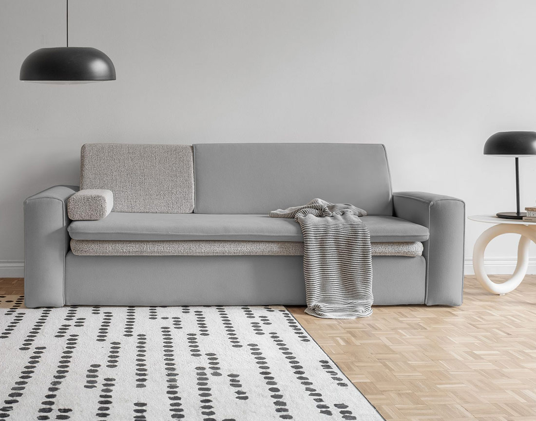 Canapé droit 3 places convertible avec coffre en tissu et tissu texturé Wilson