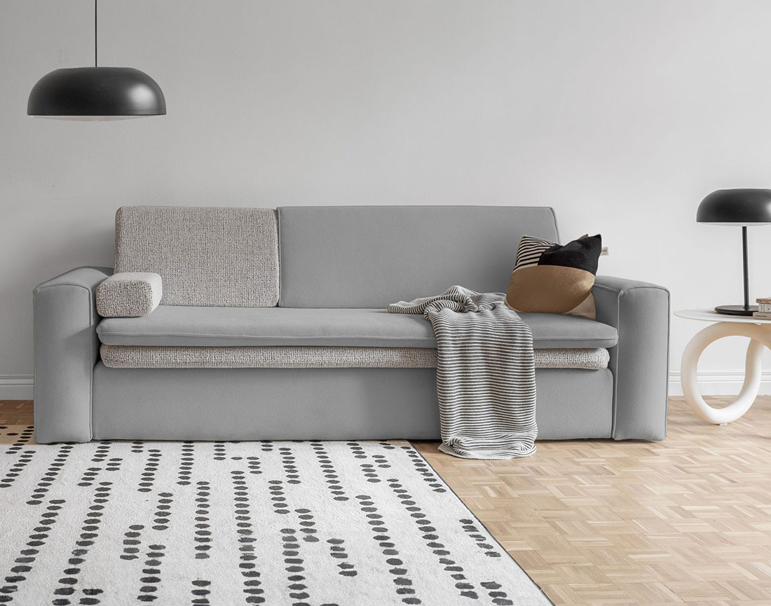 Canapé droit 3 places convertible avec coffre en tissu et tissu texturé Wilson