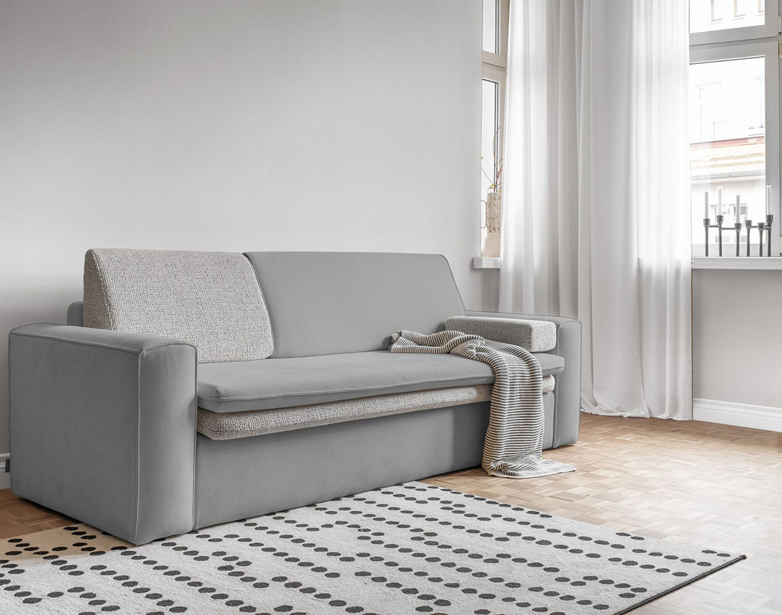 Canapé droit 3 places convertible avec coffre en tissu et tissu texturé Wilson