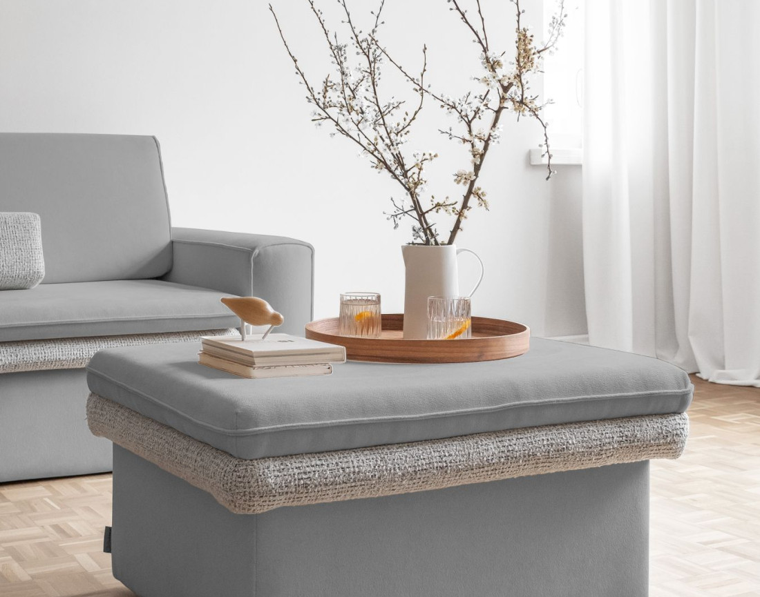 Pouf avec coffre en tissu et tissu texturé Wilson