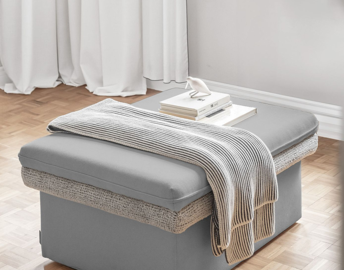 Pouf avec coffre en tissu et tissu texturé Wilson