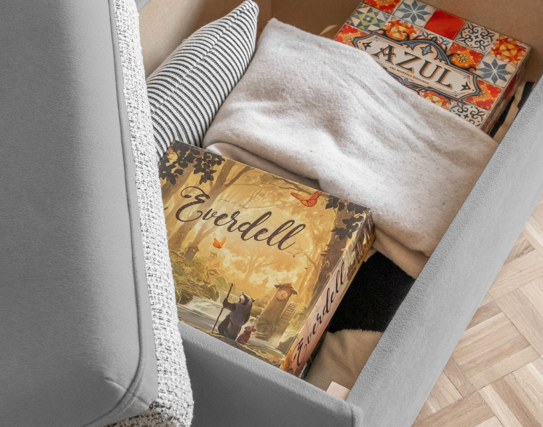 Pouf avec coffre en tissu et tissu texturé Wilson