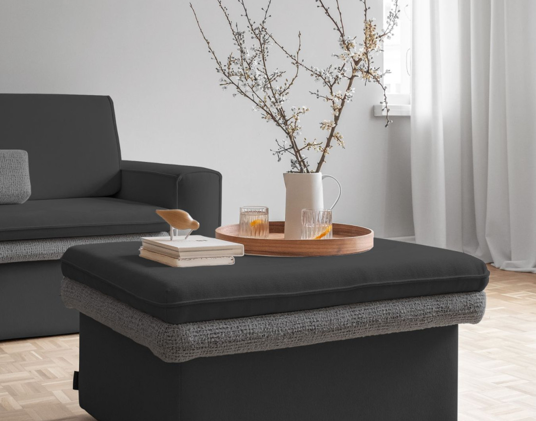 Pouf avec coffre en tissu et tissu texturé Wilson