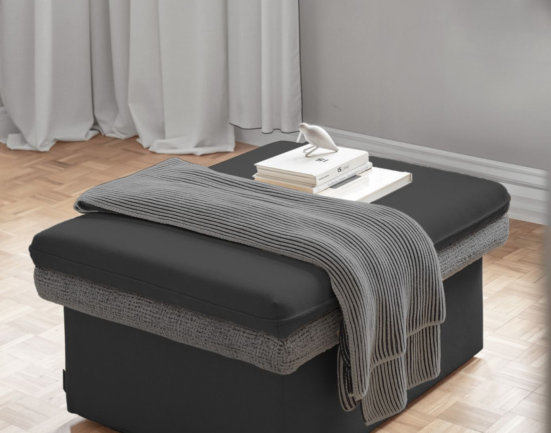 Pouf avec coffre en tissu et tissu texturé Wilson