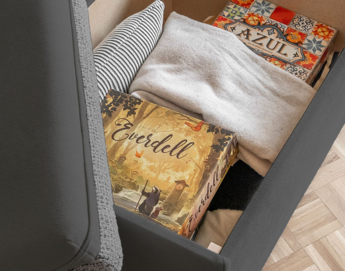 Pouf avec coffre en tissu et tissu texturé Wilson