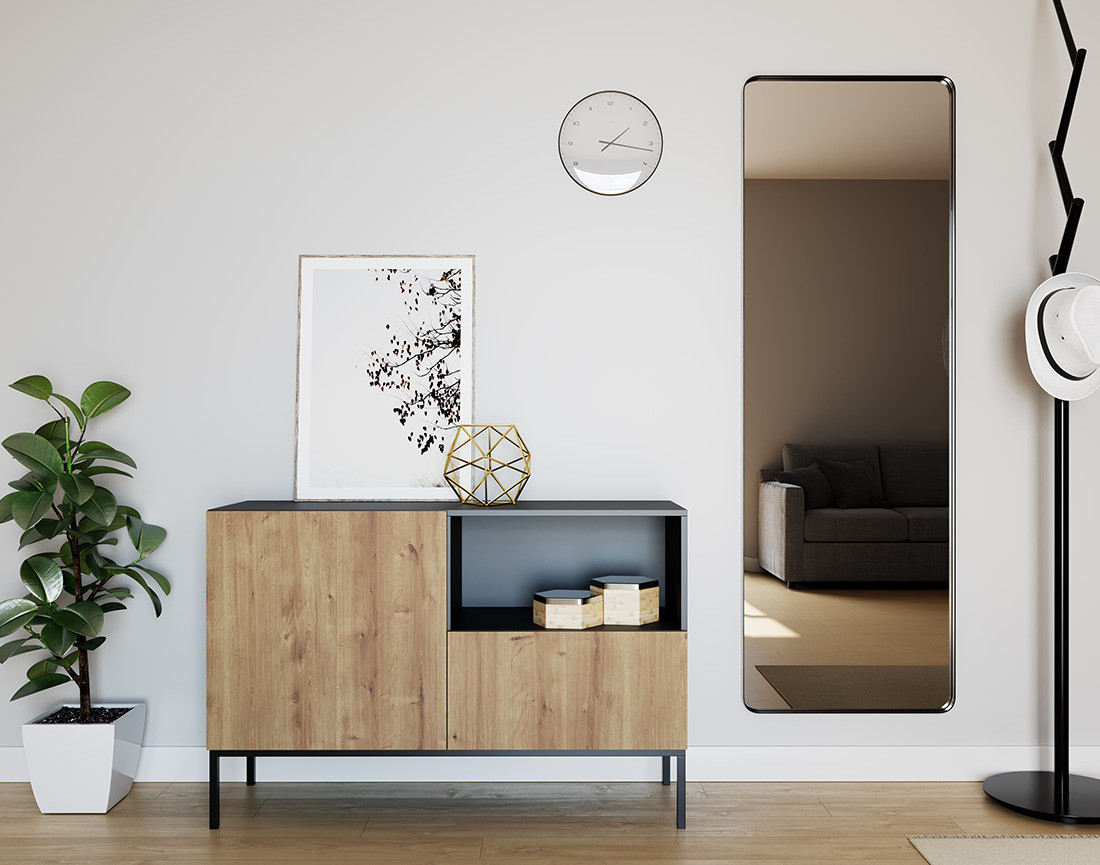 Buffet bas bois et noir 1 porte, 1 tiroir et 1 niche 120 cm Felicia