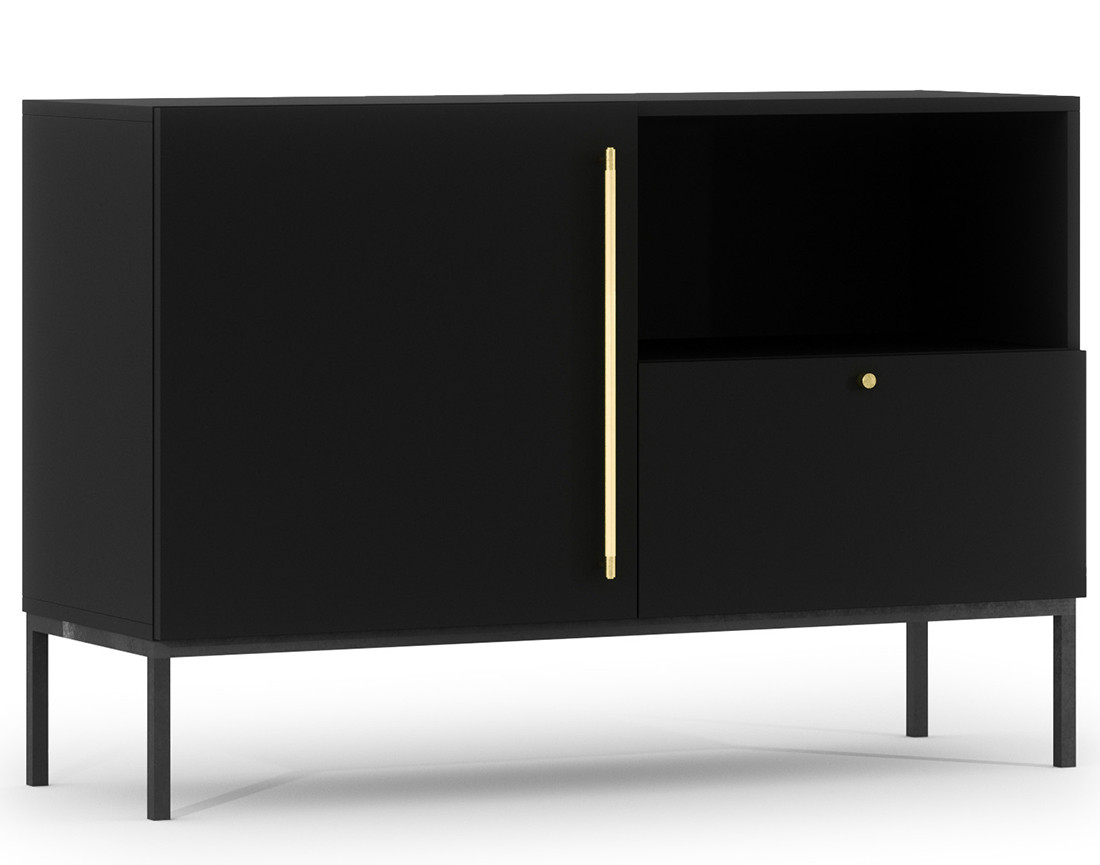 Buffet bas noir 1 porte, 1 tiroir et 1 niche 120 cm Felicia