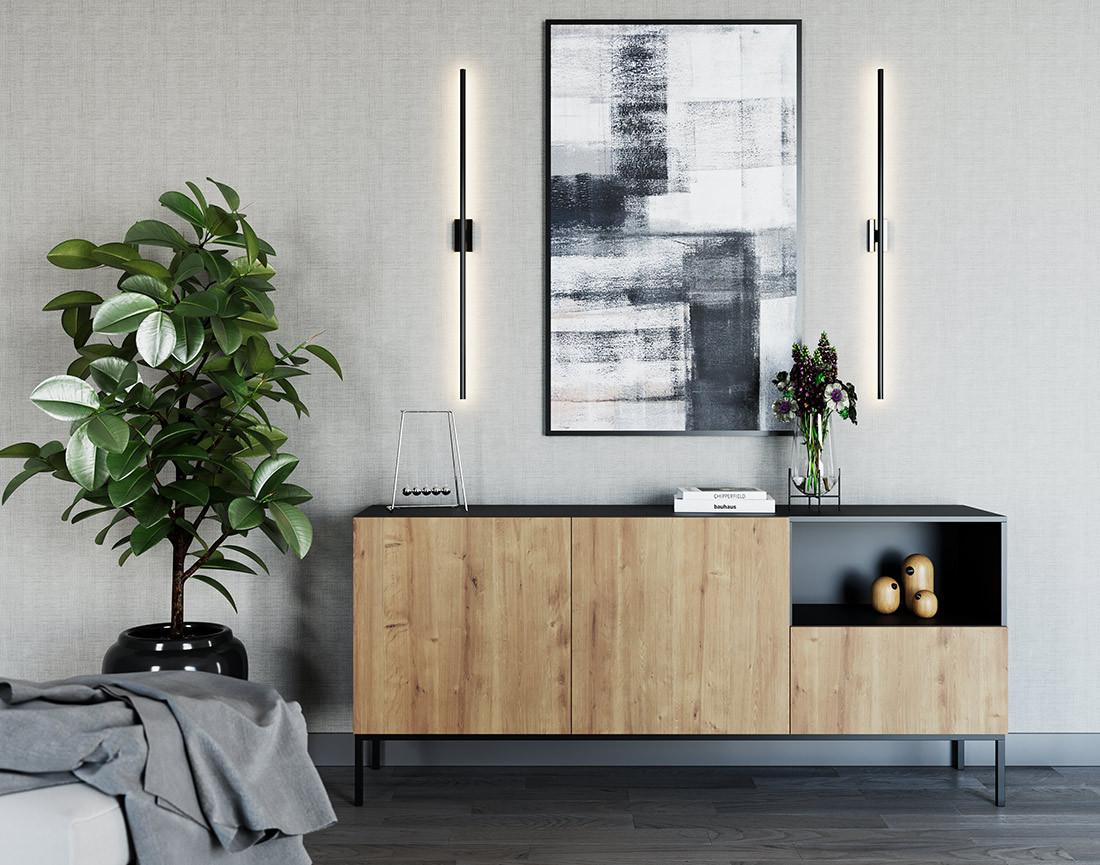 Buffet bas bois et noir 2 portes, 1 tiroir et 1 niche 180 cm Felicia