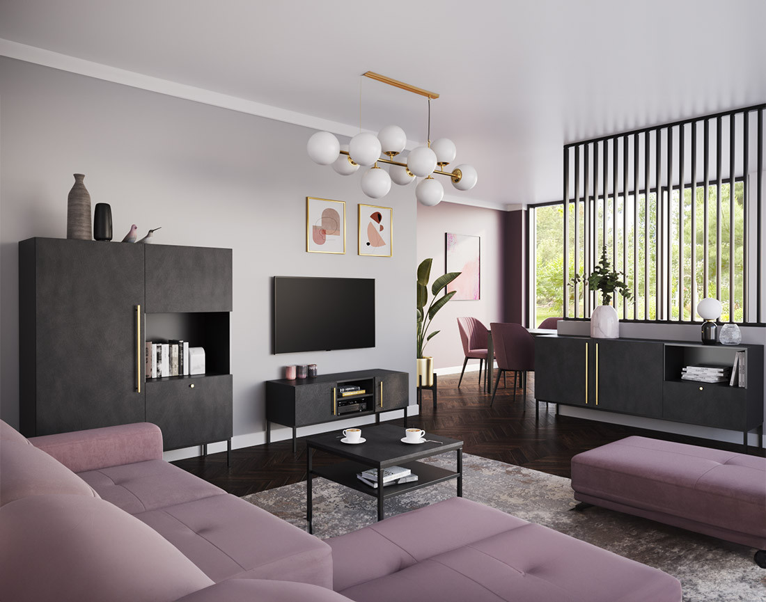 Buffet bas noir 180 cm Felicia