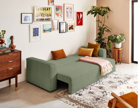 Canapé 3 places convertible avec coffre en velours côtelé Topaze