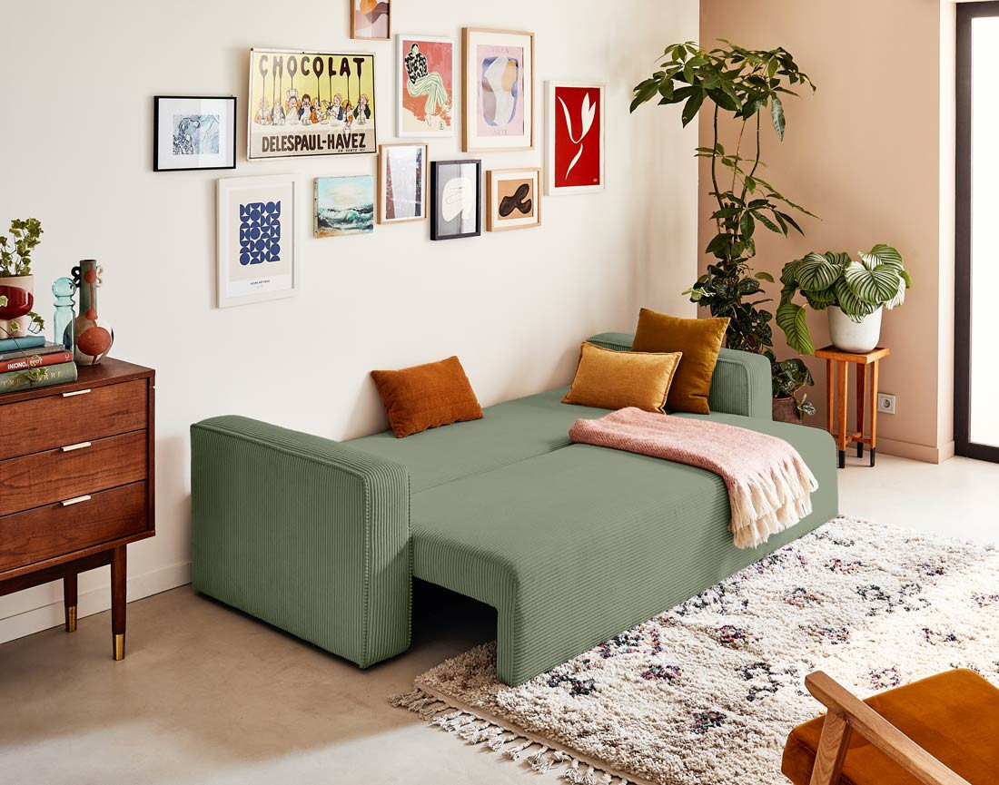 Canapé 3 places convertible avec coffre en velours côtelé Topaze