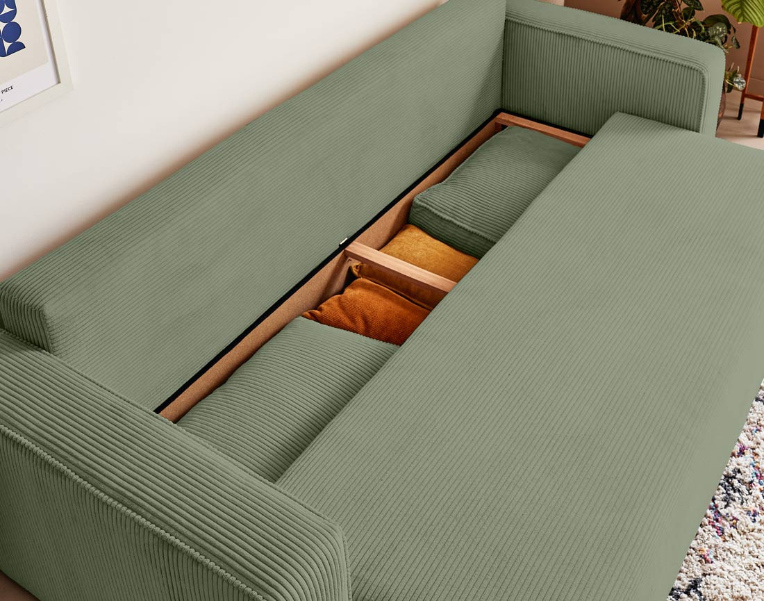 Canapé 3 places convertible avec coffre en velours côtelé Topaze