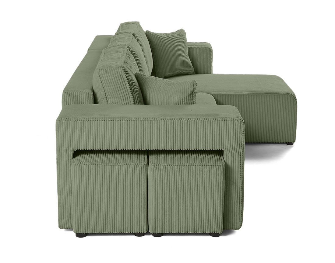 Canapé d'angle convertible en velours côtelé avec poufs Topaze