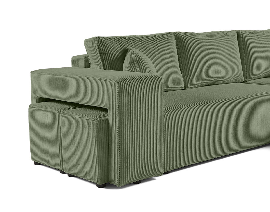 Canapé d'angle convertible en velours côtelé avec poufs Topaze
