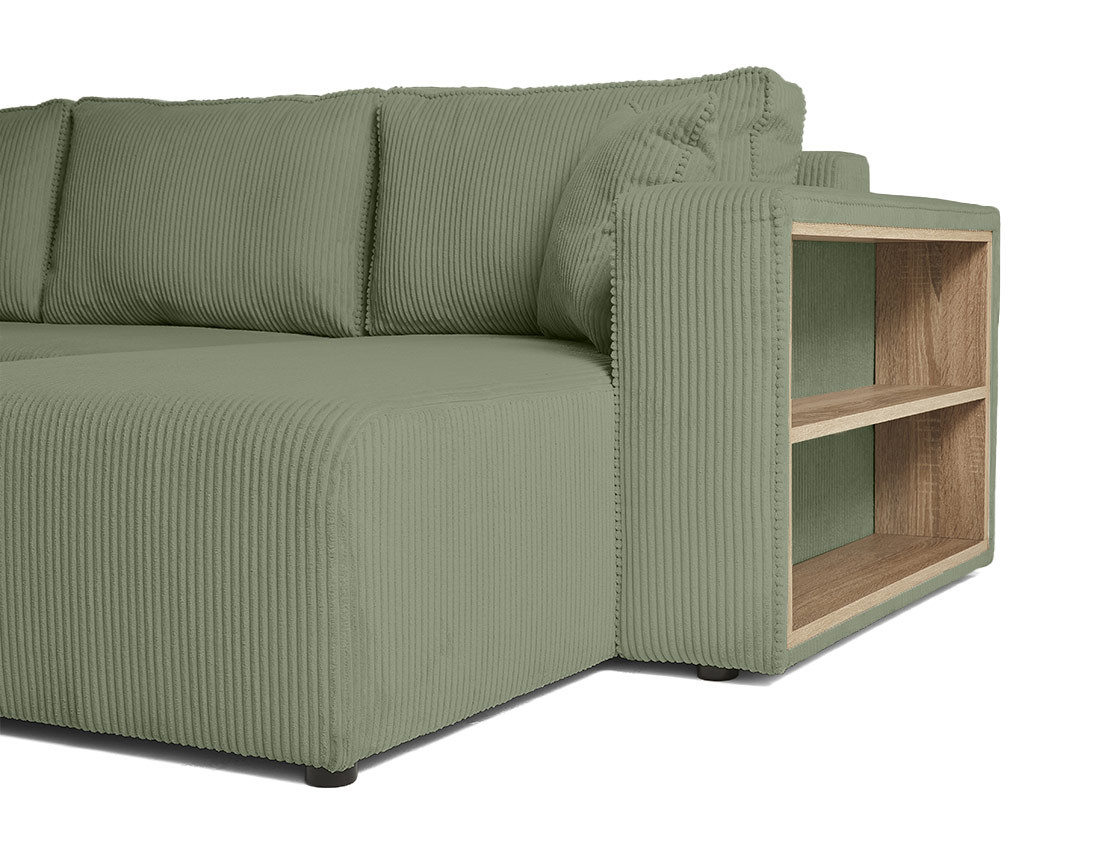 Canapé d'angle convertible en velours côtelé avec poufs Topaze