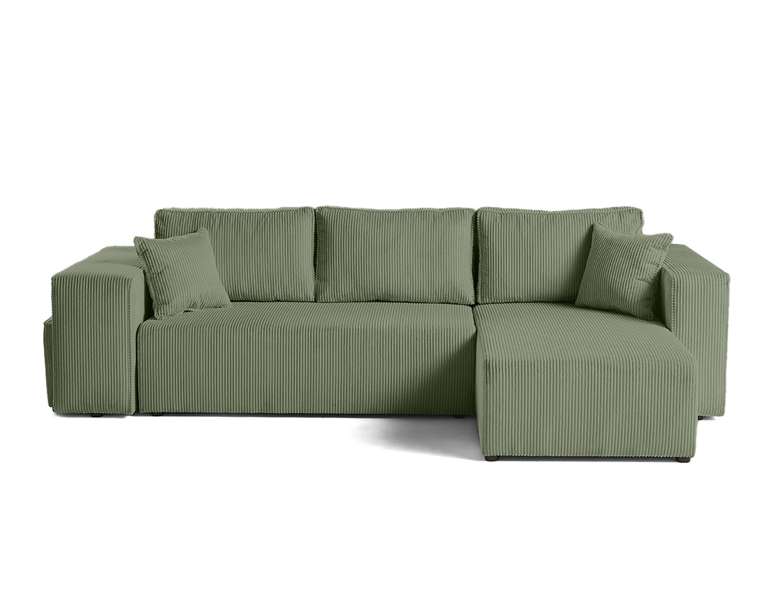 Canapé d'angle convertible en velours côtelé avec poufs Topaze