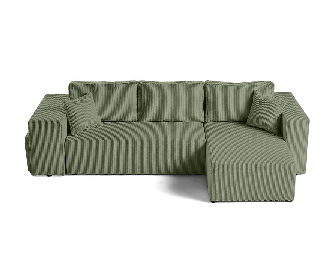 Canapé d'angle convertible en velours côtelé avec poufs Topaze