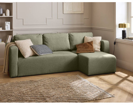 Canapé d'angle réversible 4 places convertible avec coffre en tissu texturé Canopy