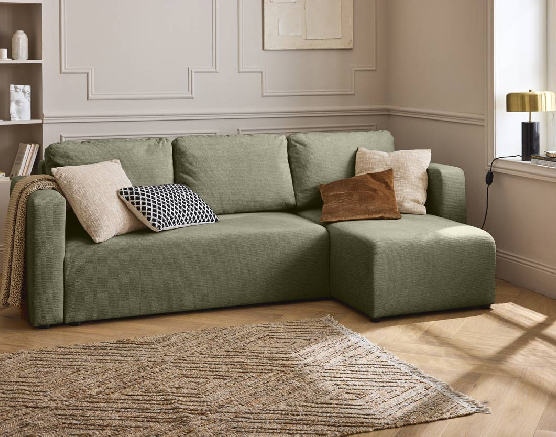 Canapé d'angle réversible 4 places convertible avec coffre en tissu texturé Canopy