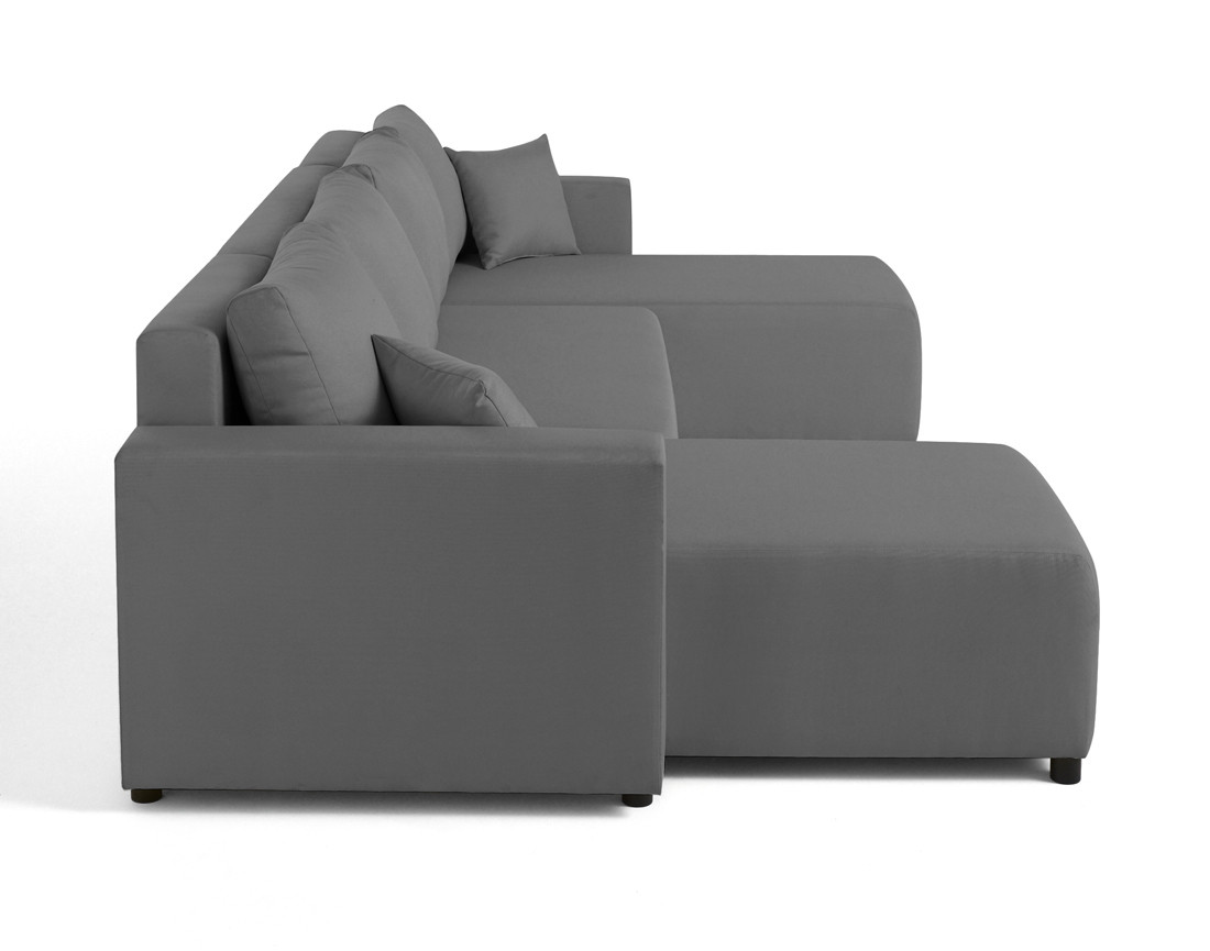 Canapé panoramique 7 places convertible avec coffre en tissu Regala