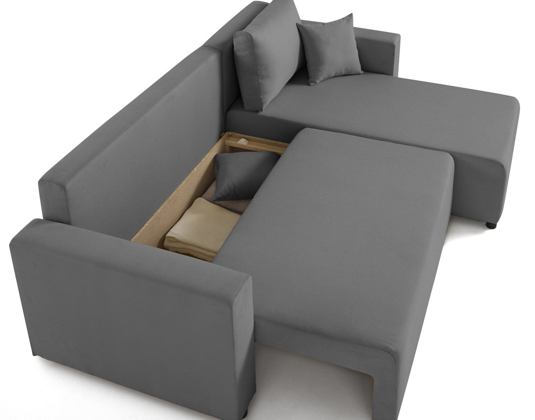 Canapé d'angle réversible 4 places convertible avec coffre en tissu Regala