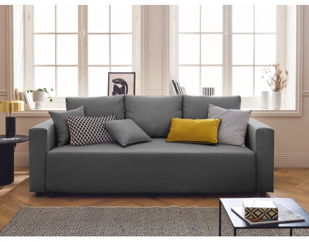 Canapé 3 places convertible avec coffre en tissu Regala