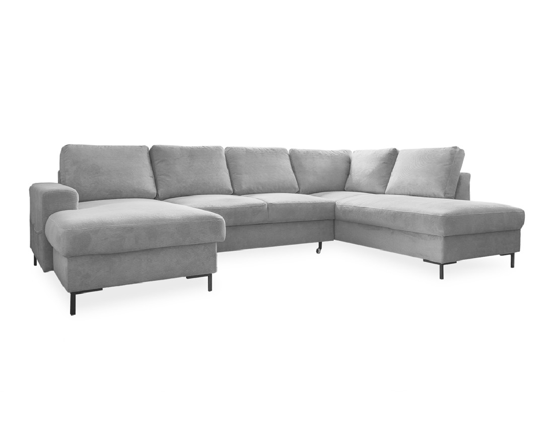 Canapé panoramique d'angle droit 7 places convertible avec coffre en velours côtelé Lilly