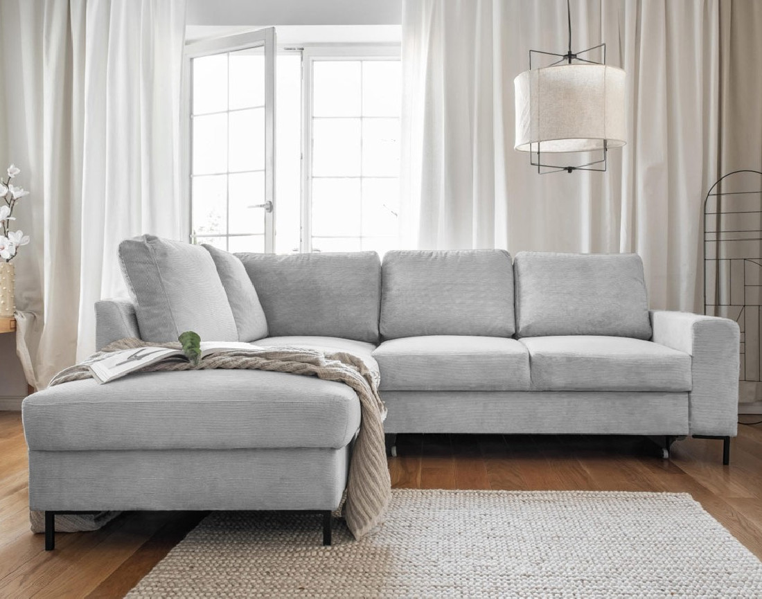 Canapé d'angle gauche 5 places convertible en velours côtelé Lilly