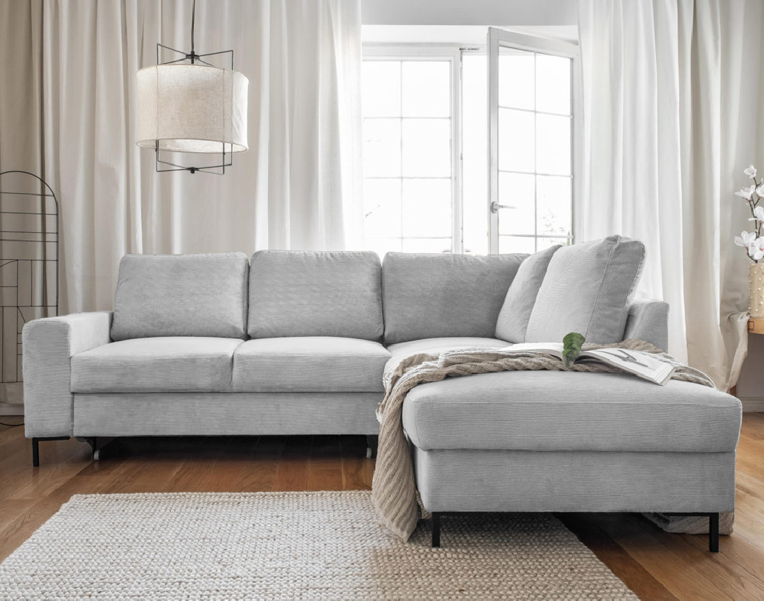 Canapé d'angle droit 5 places convertible en velours côtelé Lilly