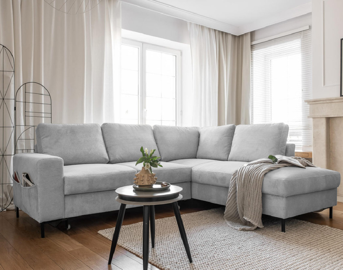 Canapé d'angle droit 5 places convertible en velours côtelé Lilly