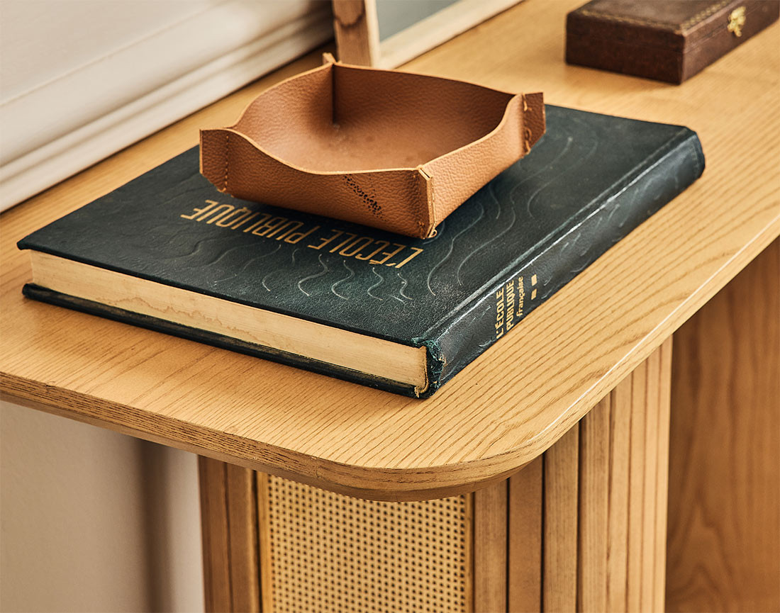 Console bois plaqué chêne et cannage 120 cm Milazzo