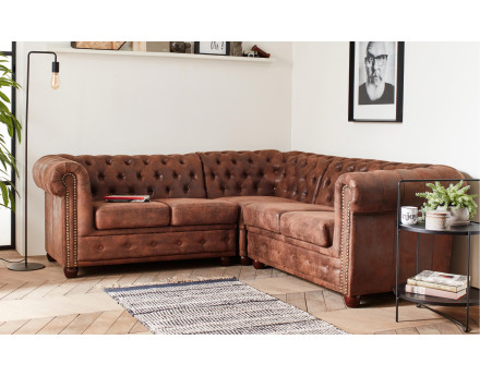 Winston - Canapé d’angle Chesterfield 5 places style industriel