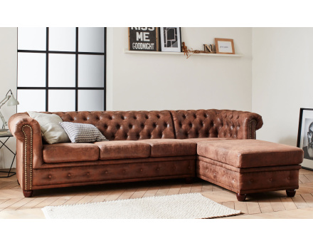 Winston - Canapé d’angle Chesterfield 4 places style industriel
