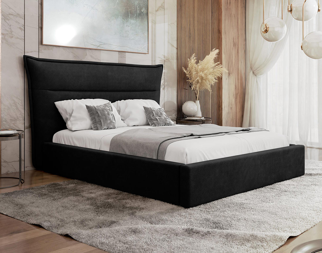 Lit coffre 140x200 cm en velours sommier inclus Emy