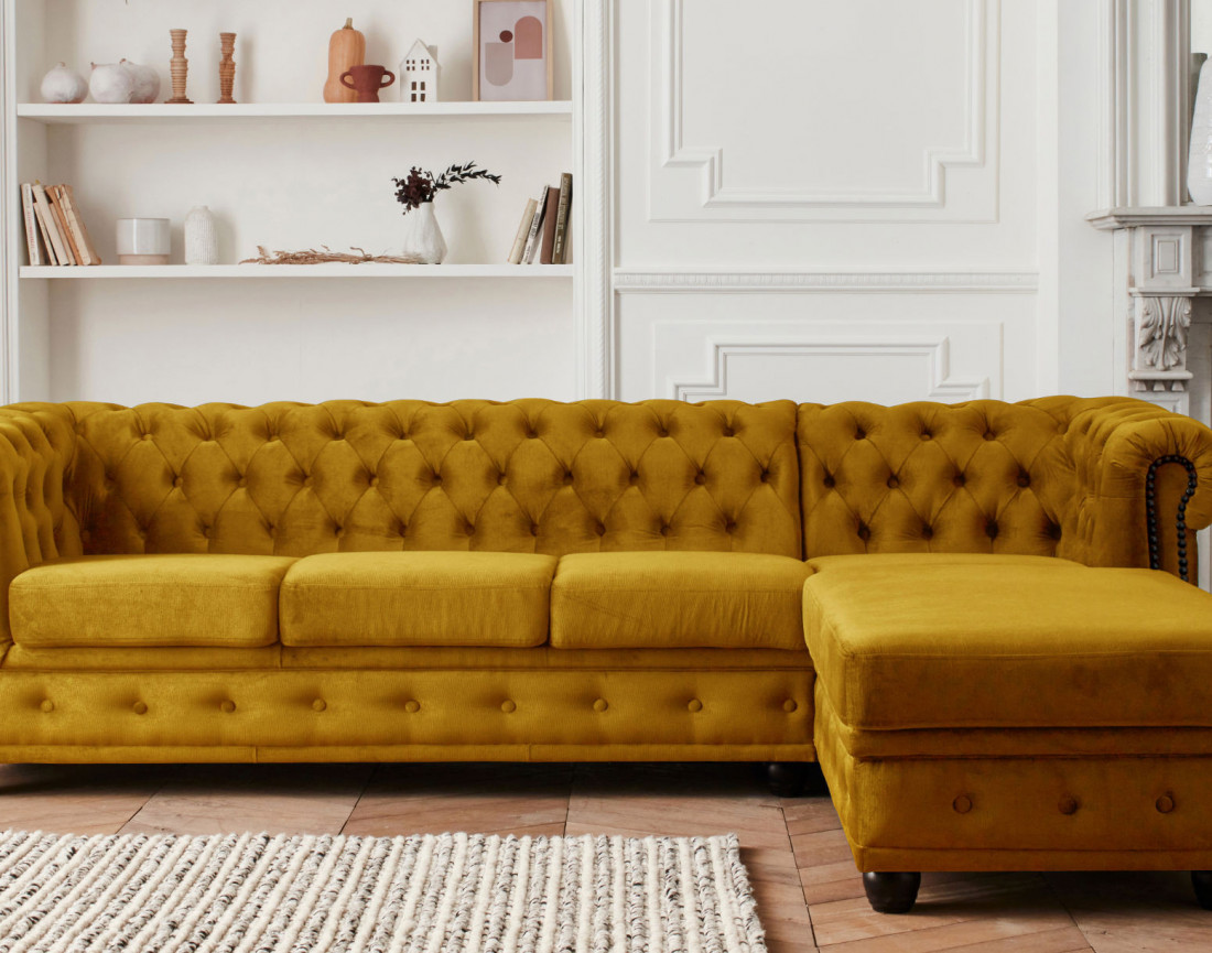 Canapé Chesterfield d'angle droit 4 places en velours William