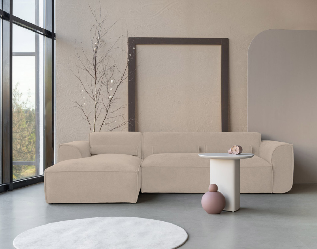 Canapé modulable d'angle gauche 4 places en tissu texturé Felix
