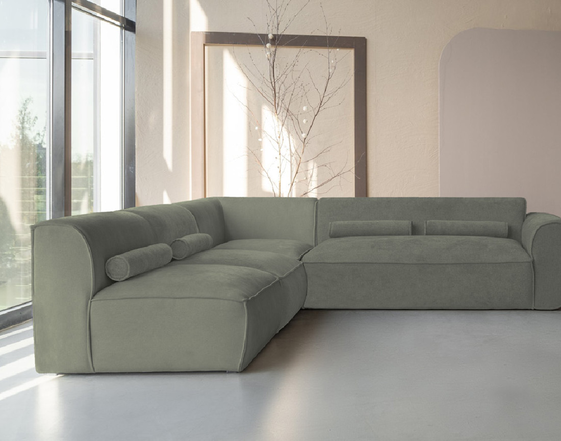 Canapé modulable d'angle gauche 5 places en tissu texturé Felix