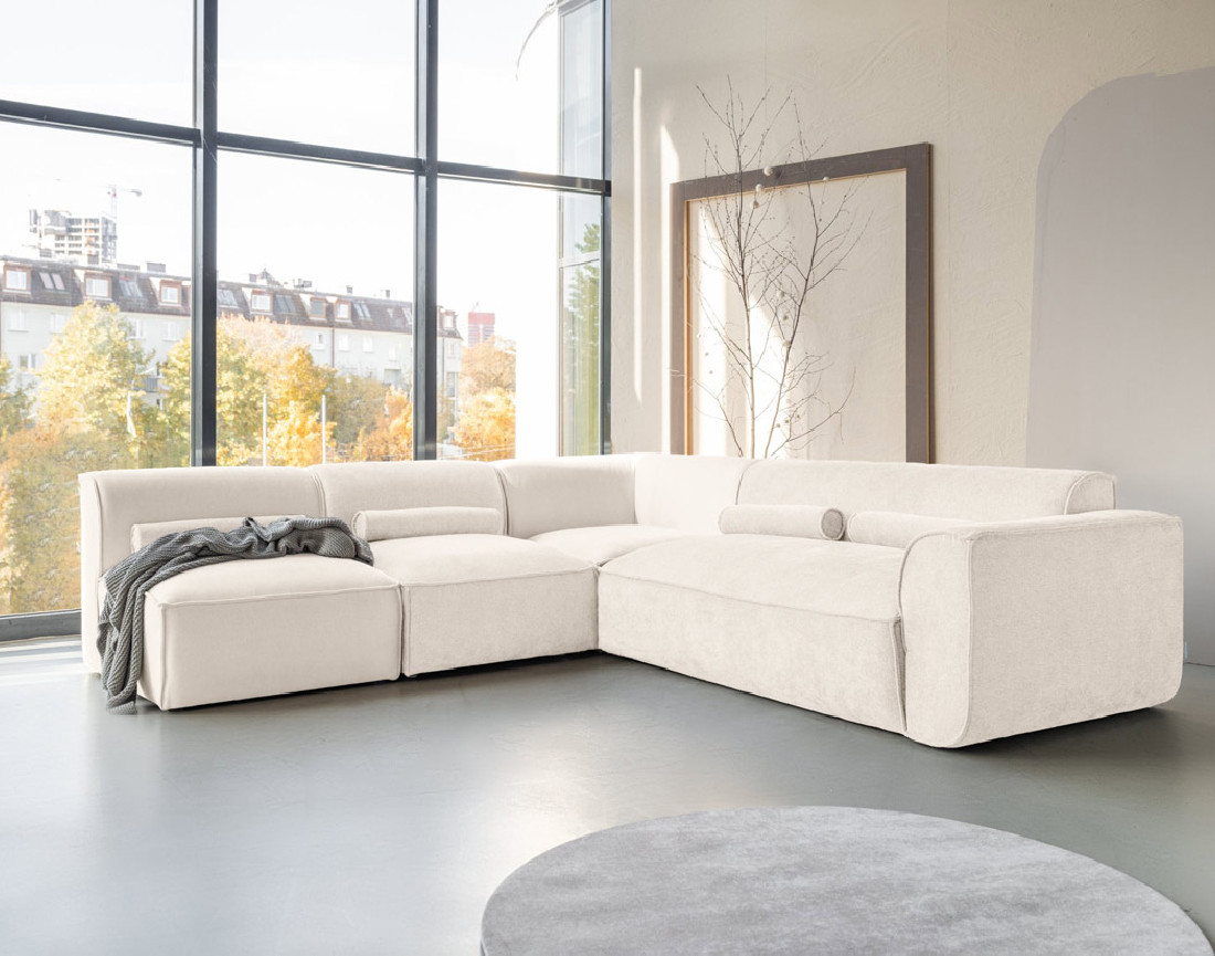 Canapé modulable d'angle gauche 5 places en tissu texturé Felix