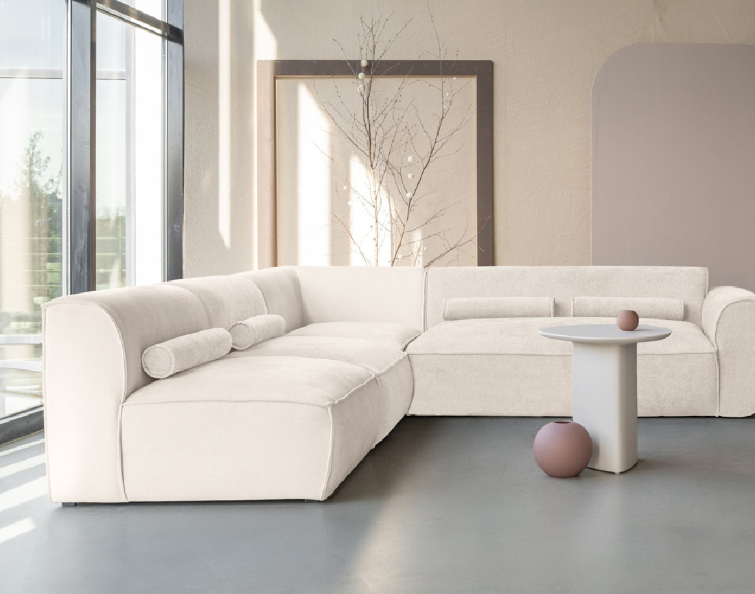 Canapé modulable d'angle gauche 5 places en tissu texturé Felix