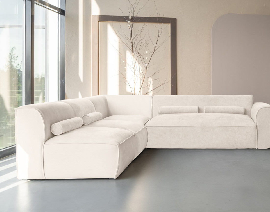 Canapé modulable d'angle gauche 5 places en tissu texturé Felix
