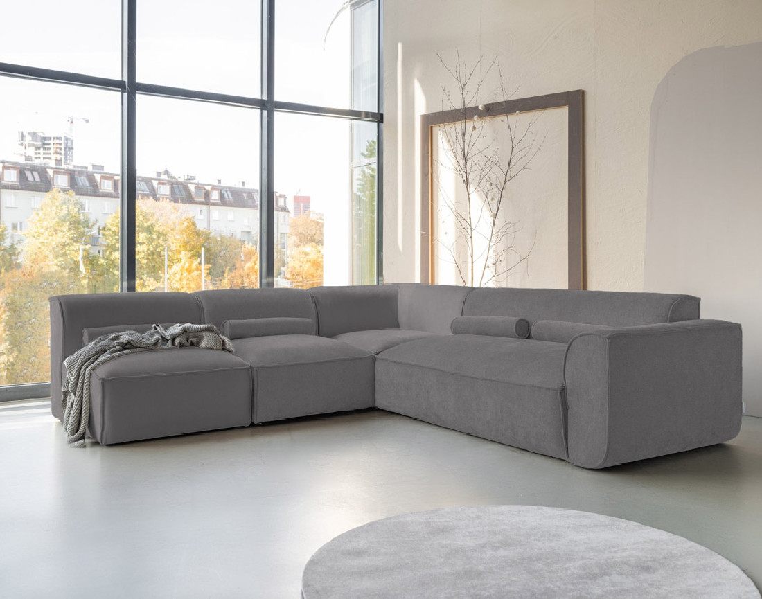 Canapé modulable d'angle gauche 5 places en tissu texturé Felix