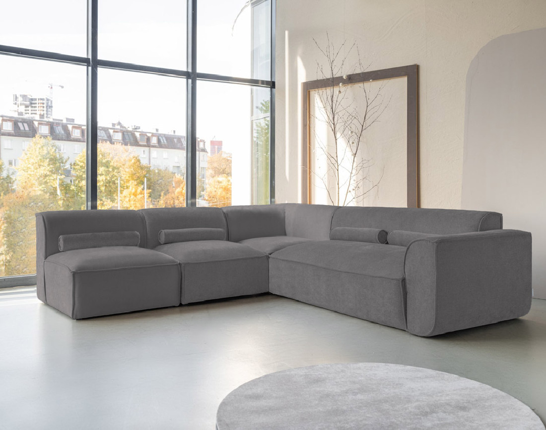 Canapé modulable d'angle gauche 5 places en tissu texturé Felix