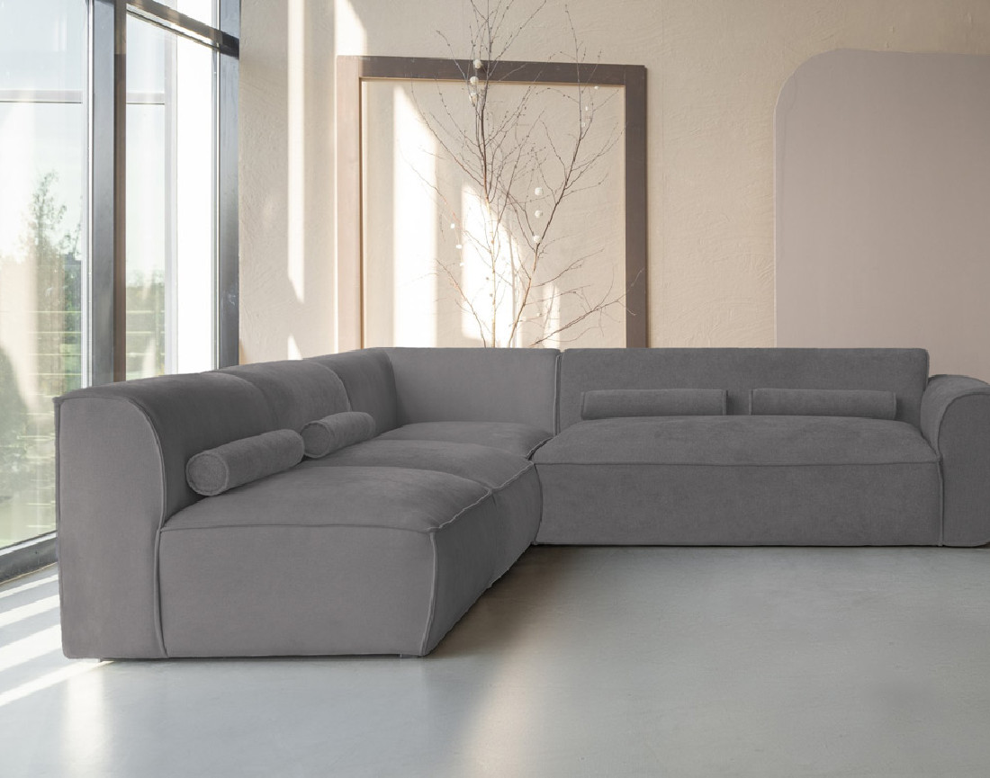 Canapé modulable d'angle gauche 5 places en tissu texturé Felix