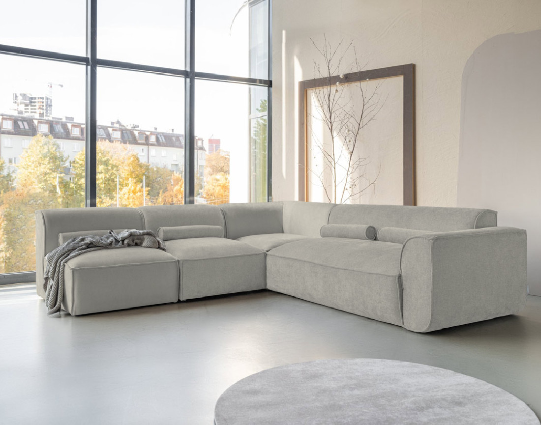 Canapé modulable d'angle gauche 5 places en tissu texturé Felix