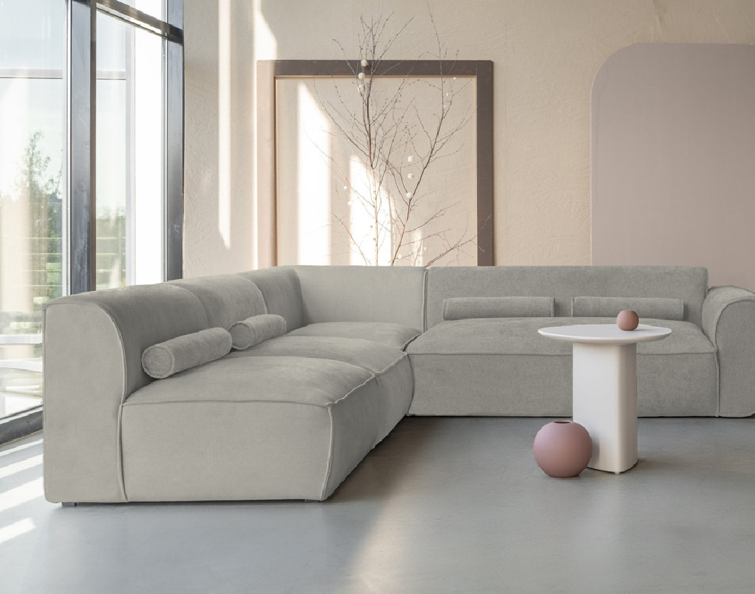 Canapé modulable d'angle gauche 5 places en tissu texturé Felix
