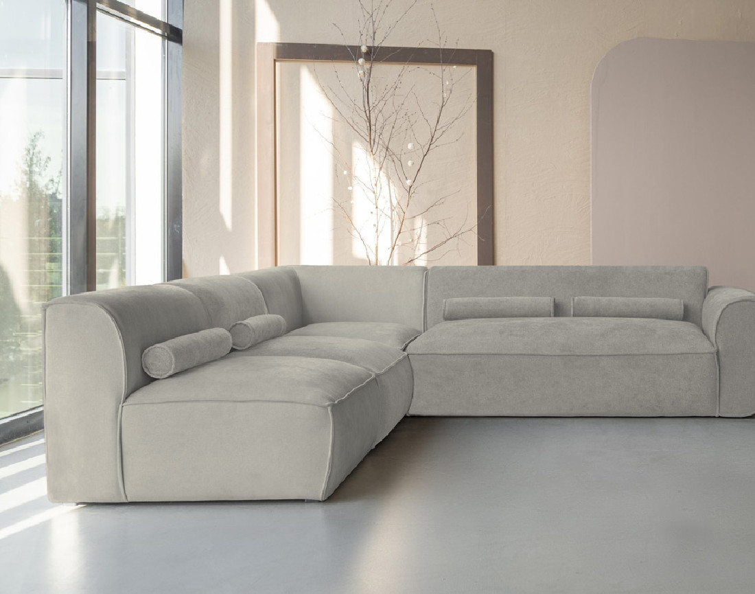 Canapé modulable d'angle gauche 5 places en tissu texturé Felix