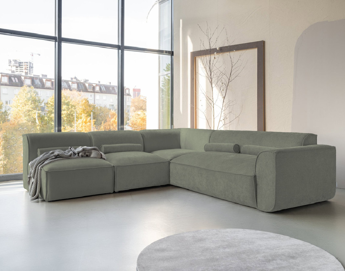 Canapé modulable d'angle gauche 5 places en tissu texturé Felix