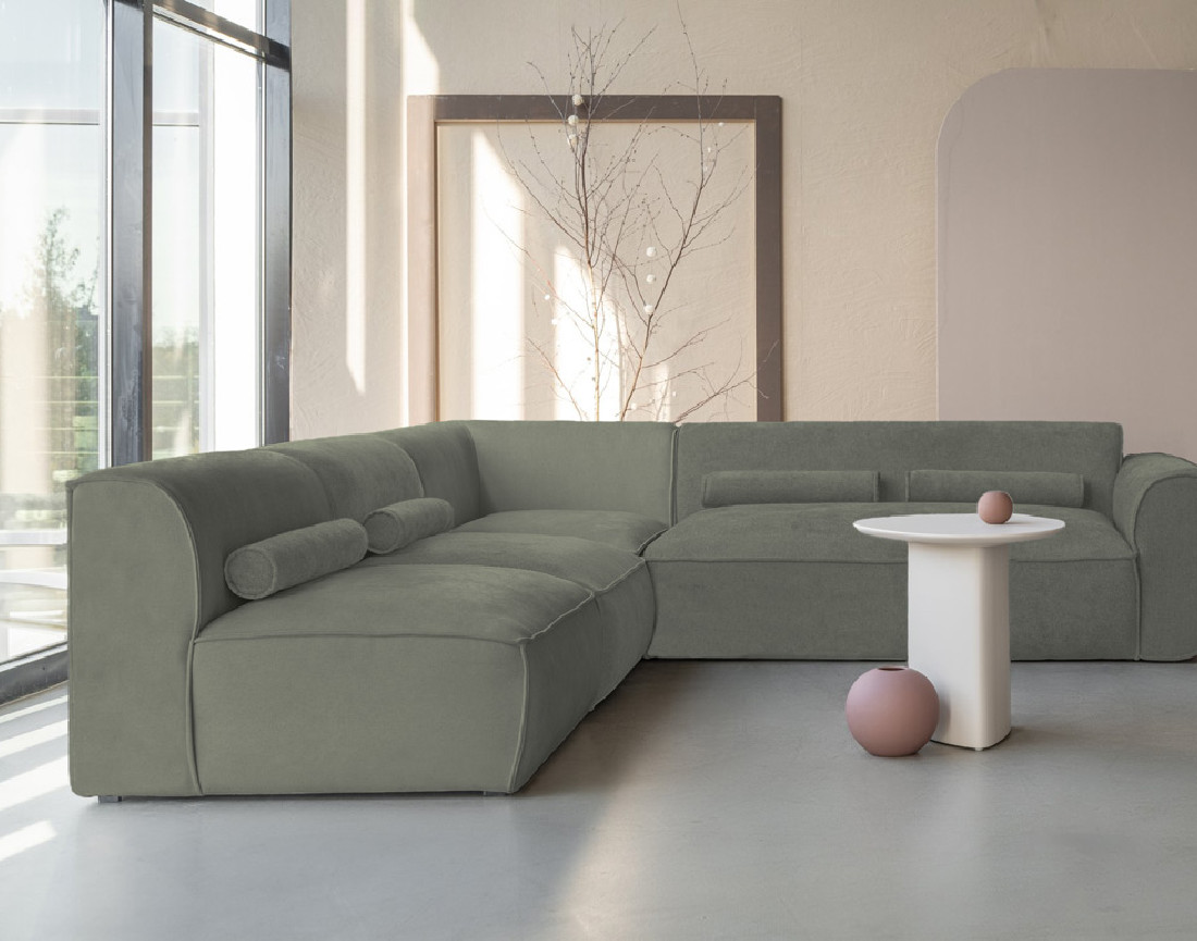Canapé modulable d'angle gauche 5 places en tissu texturé Felix