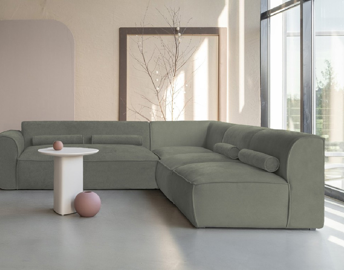 Canapé modulable d'angle droit 5 places en tissu texturé Felix